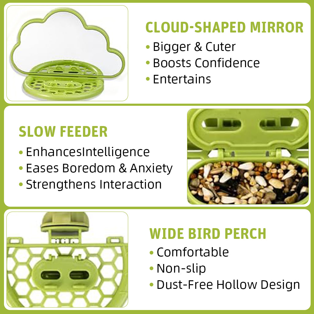 Qpets Parrot Mirror, Love Birds Mirror Pet Birds Mirror for Cage 2 In 1 Reflection Mirror with Food Box Clip-on Design Fun Cloud Shaped Pet Birds Mirror - 18.5x9x14CM Qpets Parrot Mirror, Love Birds Mirror Pet Birds Mirror for Cage 2 In 1 Reflection Mirror with Food Box Clip-on Design Fun Cloud Shaped Pet Birds Mirror - 18.5x9x14CM